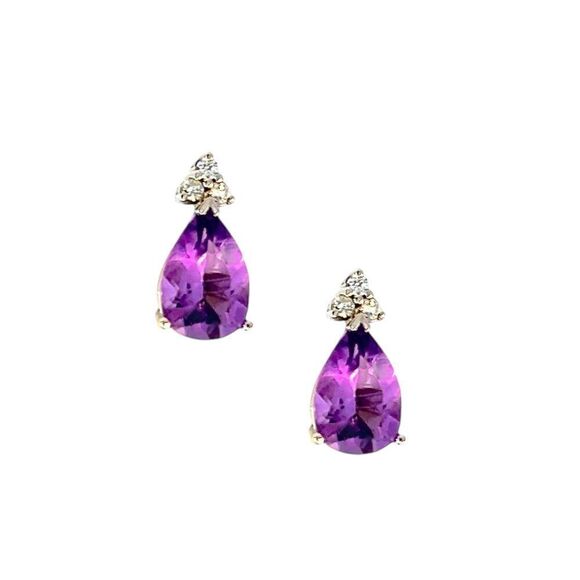 Natural Amethyst Diamond Earrings 14k W Gold 3.62 TCW Certified $2,950 210753 - Picture 2 of 8